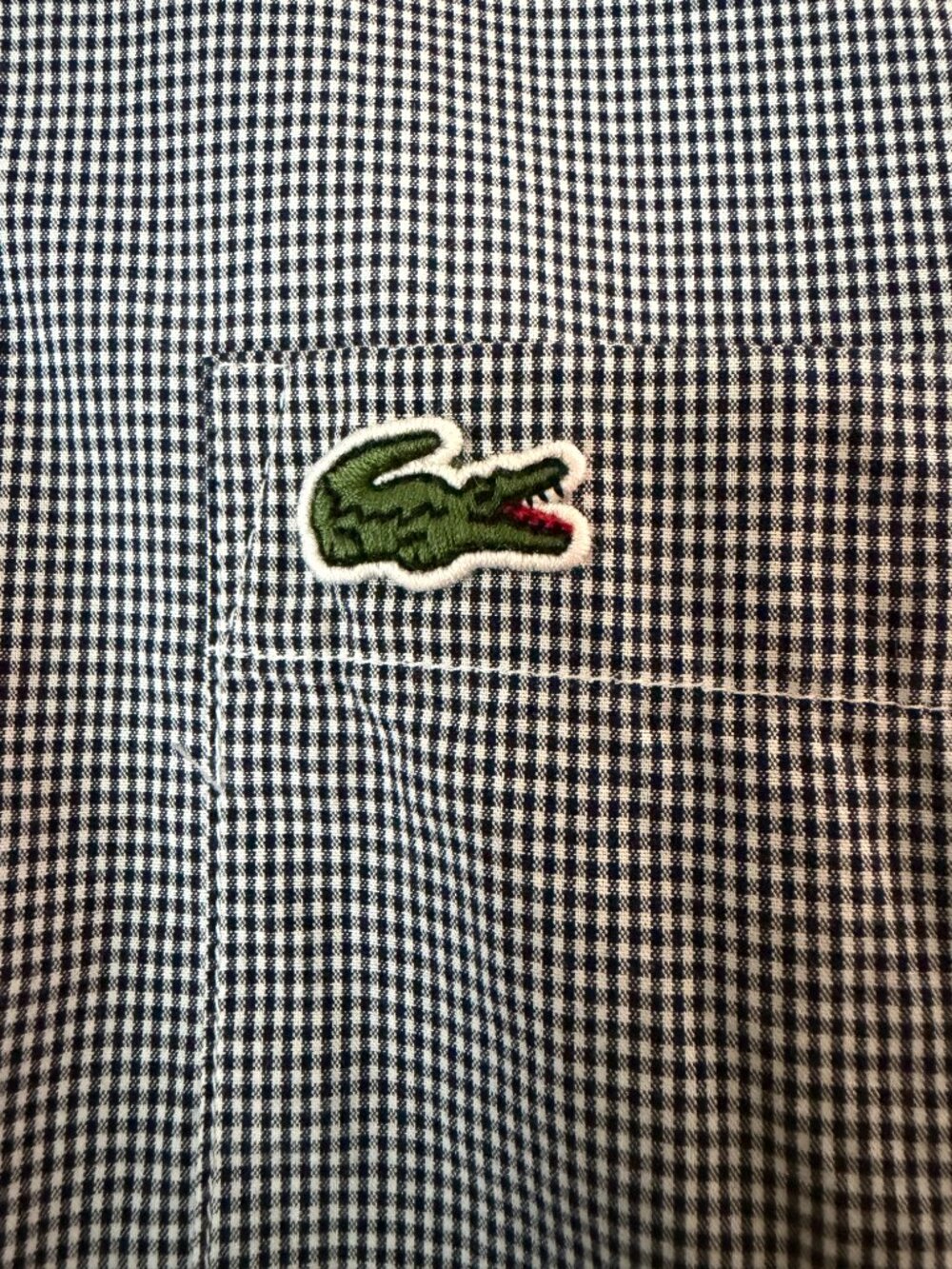 Lacoste Men's Regular Fit Gingham Poplin Shirt White Navy Blue- Size L - Picture 6 of 9